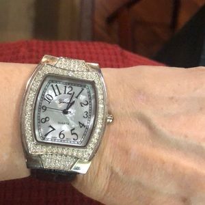 GORGEOUS! Genova Art Deco leather crystal watch